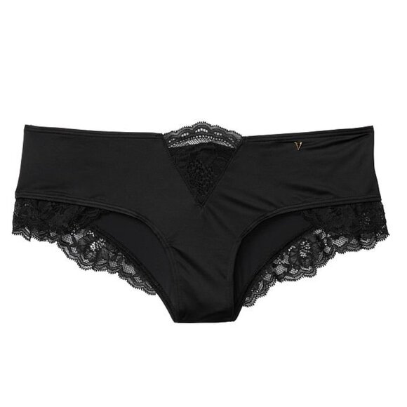 Victoria Secret Smooth Cheeky Panty Lace Inset Black Silky Gold V Charm L XL - Picture 3 of 8
